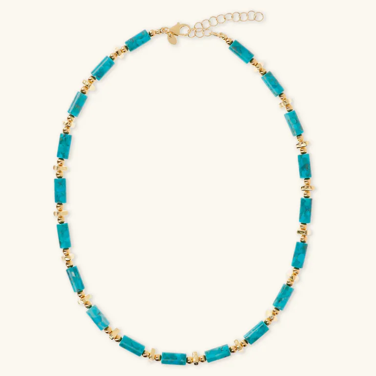 Collana Girocollo con Piccole Sfere Golden e Pietra Naturale Turchese