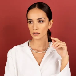 Collana Girocollo con Pietre Naturali Pendente Martellato e Perla Barocca Bianca d'Acqua Dolce Ø 9/10 mm