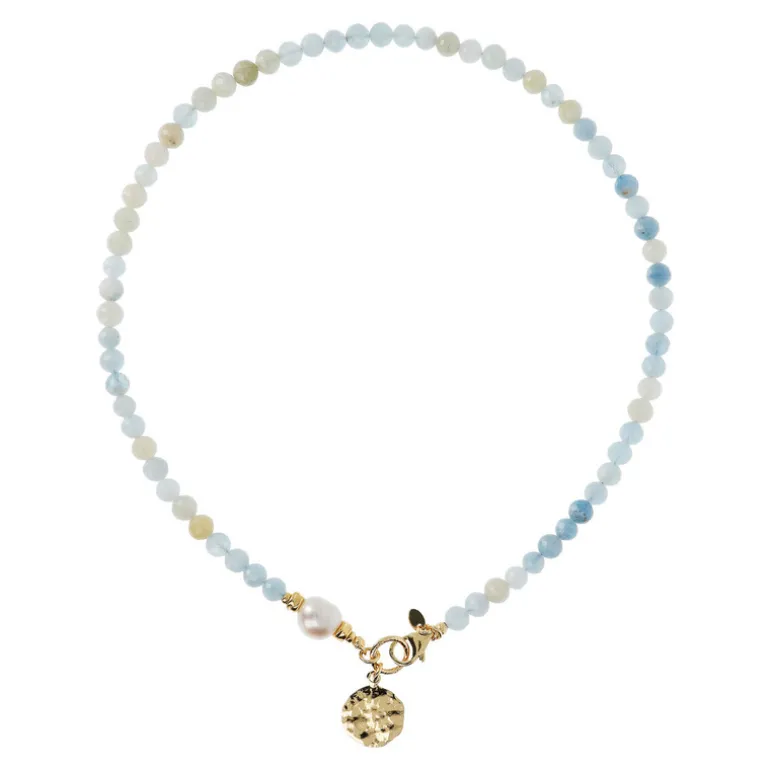 Collana Girocollo con Pietre Naturali Pendente Martellato e Perla Barocca Bianca d'Acqua Dolce Ø 9/10 mm