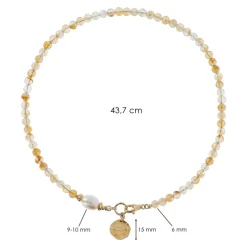 Collana Girocollo con Pietre Naturali Pendente Martellato e Perla Barocca Bianca d'Acqua Dolce Ø 9/10 mm