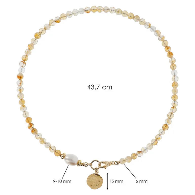 Collana Girocollo con Pietre Naturali Pendente Martellato e Perla Barocca Bianca d'Acqua Dolce Ø 9/10 mm