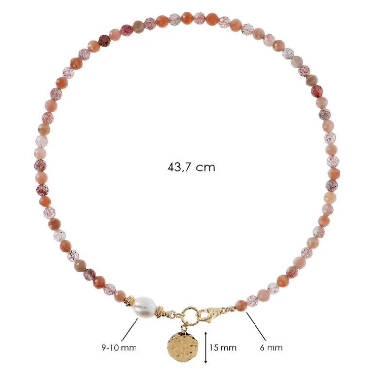 Collana Girocollo con Pietre Naturali Pendente Martellato e Perla Barocca Bianca d'Acqua Dolce Ø 9/10 mm