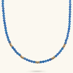 Collana Girocollo in Argento 925 placcato Oro Giallo 18kt con Sfere Golden e Pietra Naturale Quarzite