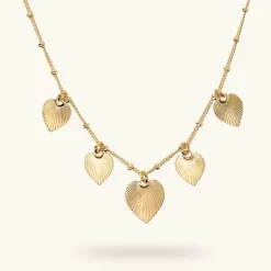 Collana Girocollo in Argento 925 placcata Oro Giallo 18Kt con Ciondoli Cuore Texture Rigata