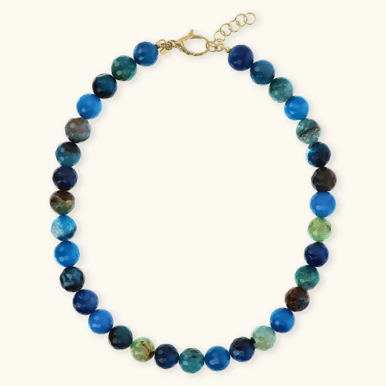Collana Girocollo in Argento 925 placcato Oro Giallo 18Kt con Pietra Naturale Agata Sfaccettata