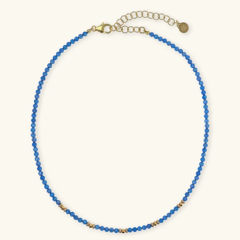 Collana Girocollo in Argento 925 placcato Oro Giallo 18kt con Sfere Golden e Pietra Naturale Quarzite