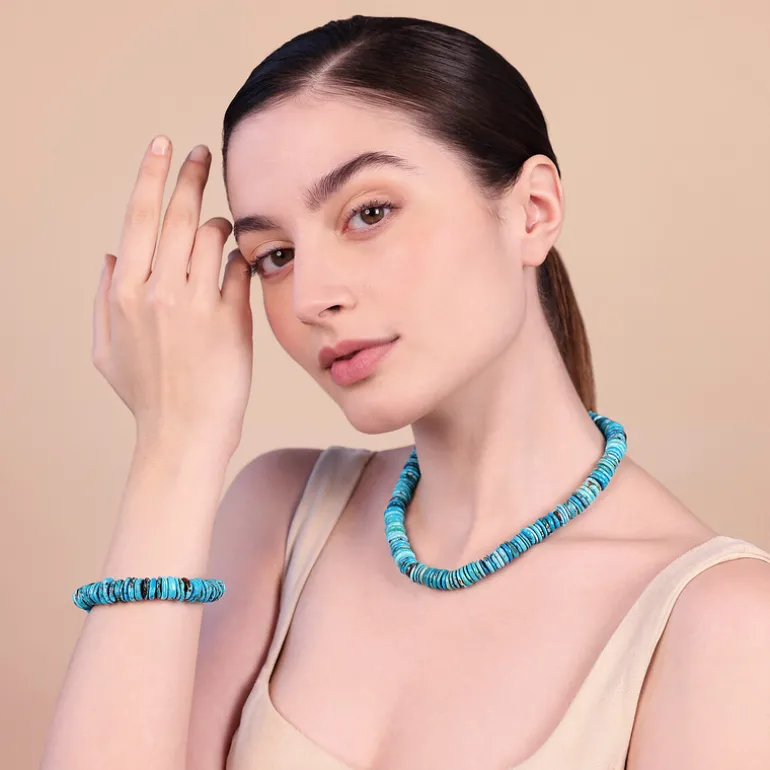Collana Girocollo in Argento 925 Placcata Oro Giallo 18kt con Rondelle in Pietra Naturale