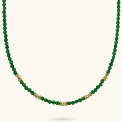 Collana Girocollo in Argento 925 placcato Oro Giallo 18kt con Sfere Golden e Pietra Naturale Quarzite