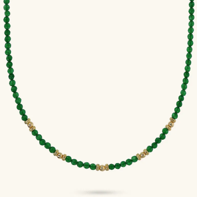 Collana Girocollo in Argento 925 placcato Oro Giallo 18kt con Sfere Golden e Pietra Naturale Quarzite