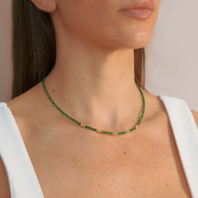 Collana Girocollo in Argento 925 placcato Oro Giallo 18kt con Sfere Golden e Pietra Naturale Quarzite