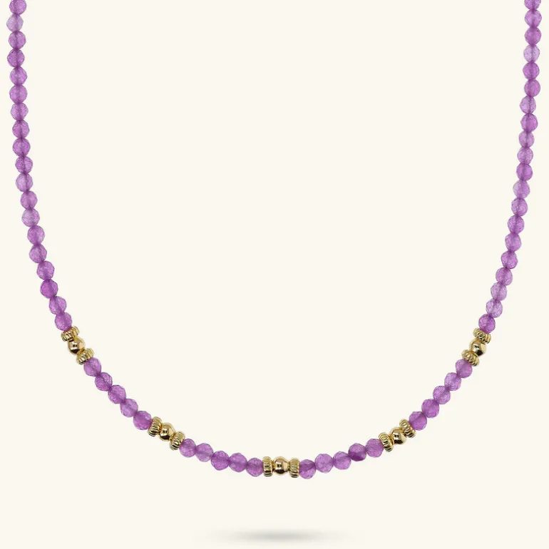 Collana Girocollo in Argento 925 placcato Oro Giallo 18kt con Sfere Golden e Pietra Naturale Quarzite