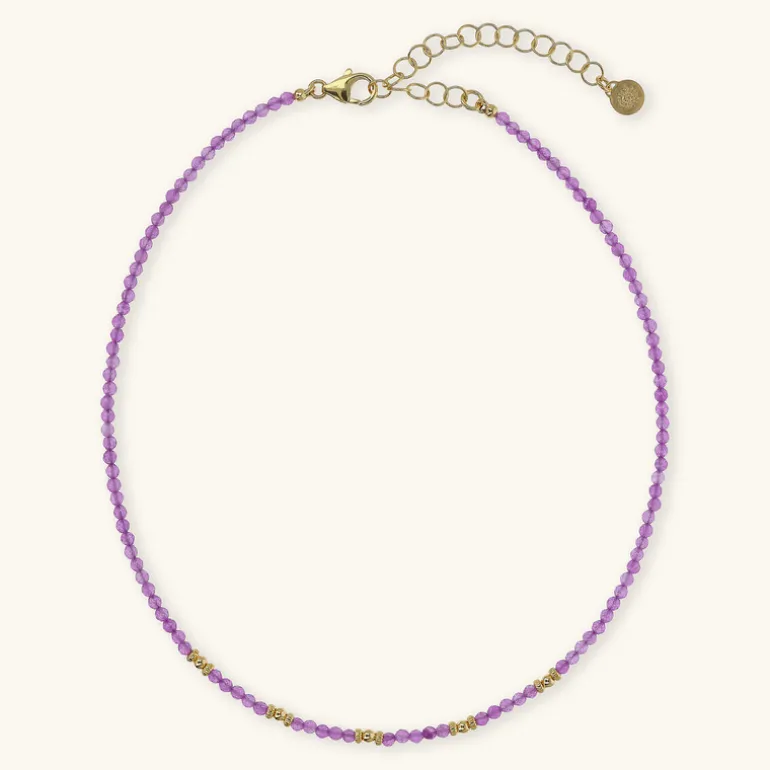 Collana Girocollo in Argento 925 placcato Oro Giallo 18kt con Sfere Golden e Pietra Naturale Quarzite