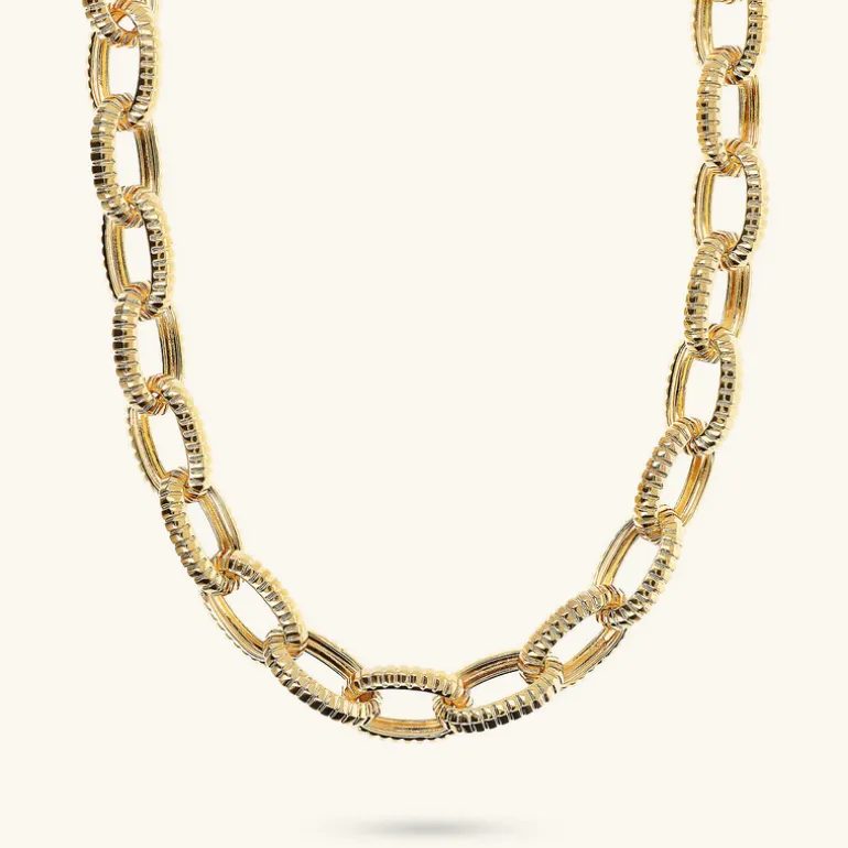 Collana Girocollo Maglie Ovali Texture Rigata