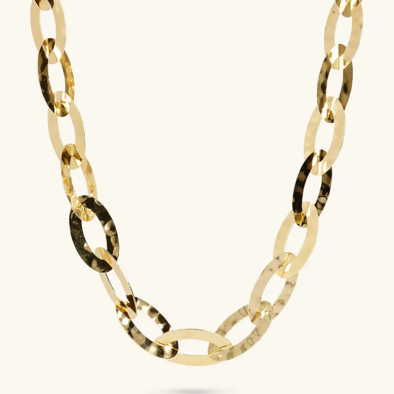 Collana Lunga Catena Ovale Piatta Martellata