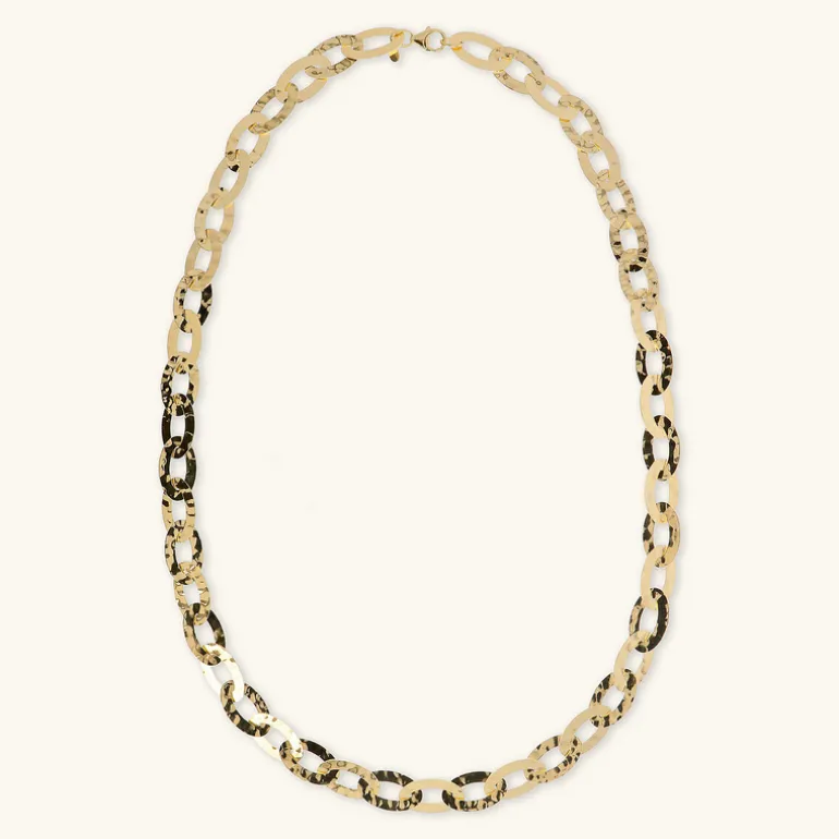 Collana Lunga Catena Ovale Piatta Martellata