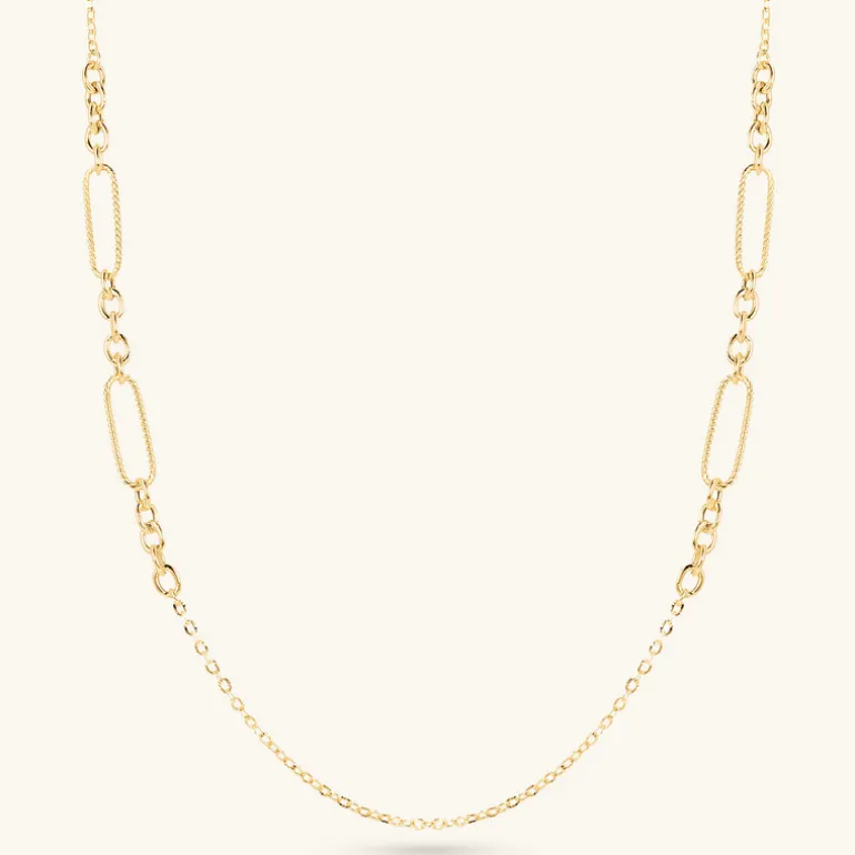 Collana Lunga Catena Rolo con Station di Maglie Alternate