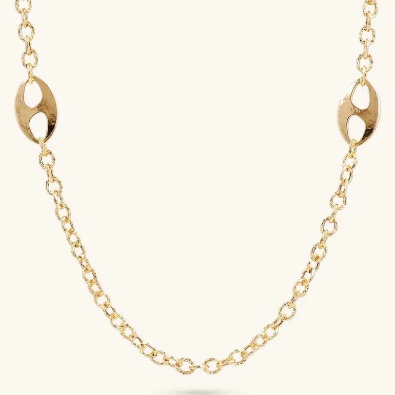 Collana Lunga Catena Rolo con Maglie Marine Martellate