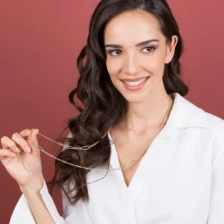 Collana Lunga Catena Rolo con Station di Maglie Alternate