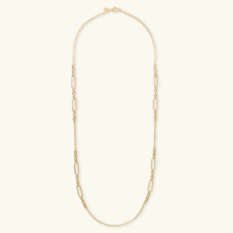 Collana Lunga Catena Rolo con Station di Maglie Alternate