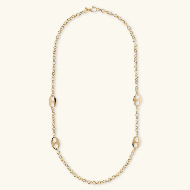 Collana Lunga Catena Rolo con Maglie Marine Martellate
