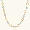 Collana Lunga con Anelli Martellati Quarzite Celeste e Perle d'Acqua Dolce Grigie Ø 11/11.5 mm