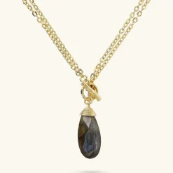 Collana Lunga Multifilo Catena Forzatina con Pendente Goccia in Pietra Naturale
