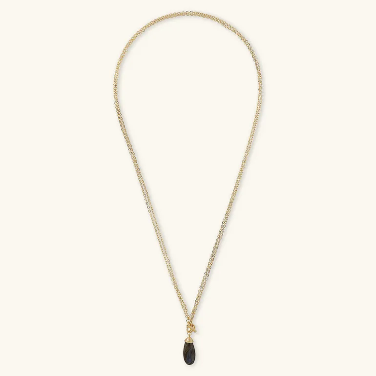 Collana Lunga Multifilo Catena Forzatina con Pendente Goccia in Pietra Naturale