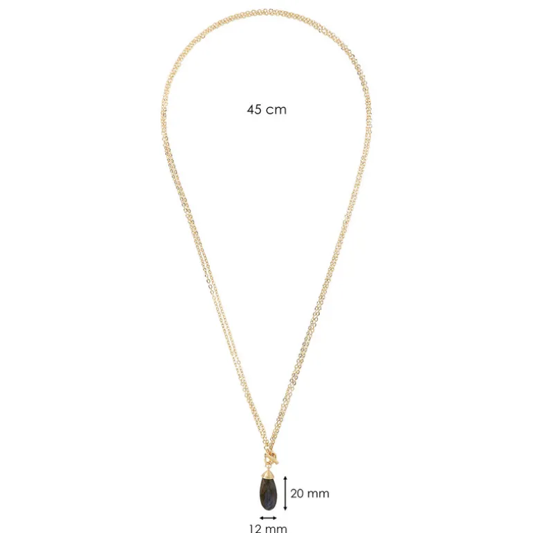 Collana Lunga Multifilo Catena Forzatina con Pendente Goccia in Pietra Naturale