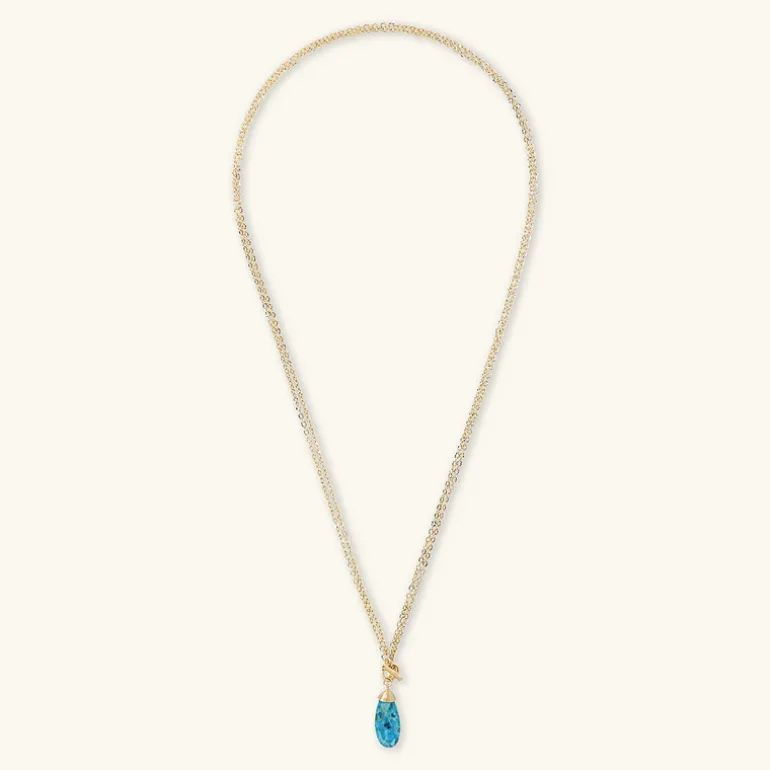 Collana Lunga Multifilo Catena Forzatina con Pendente Goccia in Pietra Naturale