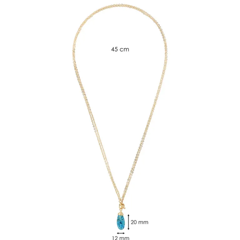 Collana Lunga Multifilo Catena Forzatina con Pendente Goccia in Pietra Naturale