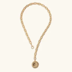 Collana Maglie Ovali Texture Rigata con Ciondolo Moneta