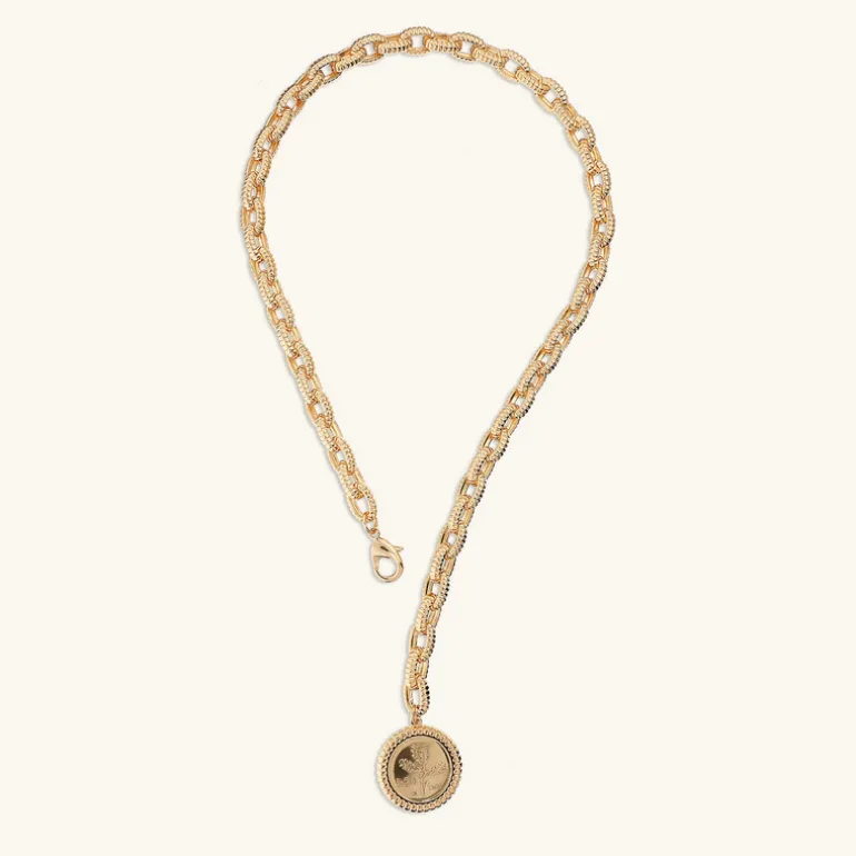 Collana Maglie Ovali Texture Rigata con Ciondolo Moneta