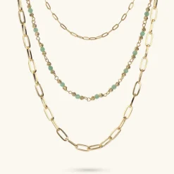 Collana Multifilo Catena Forzatina Allungata e Pietre Naturali Sfaccettate