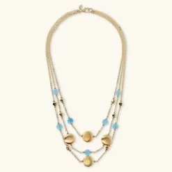 Collana Multifilo Catena Grumetta con Sfere Golden e Pietra Naturale Quarzo