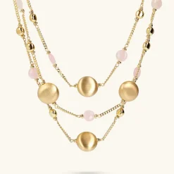 Collana Multifilo Catena Grumetta con Sfere Golden e Pietra Naturale Quarzo