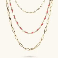 Collana Multifilo Catena Forzatina Allungata e Pietre Naturali Sfaccettate