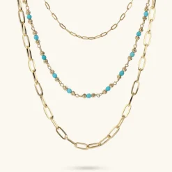 Collana Multifilo Catena Forzatina Allungata e Pietre Naturali Sfaccettate