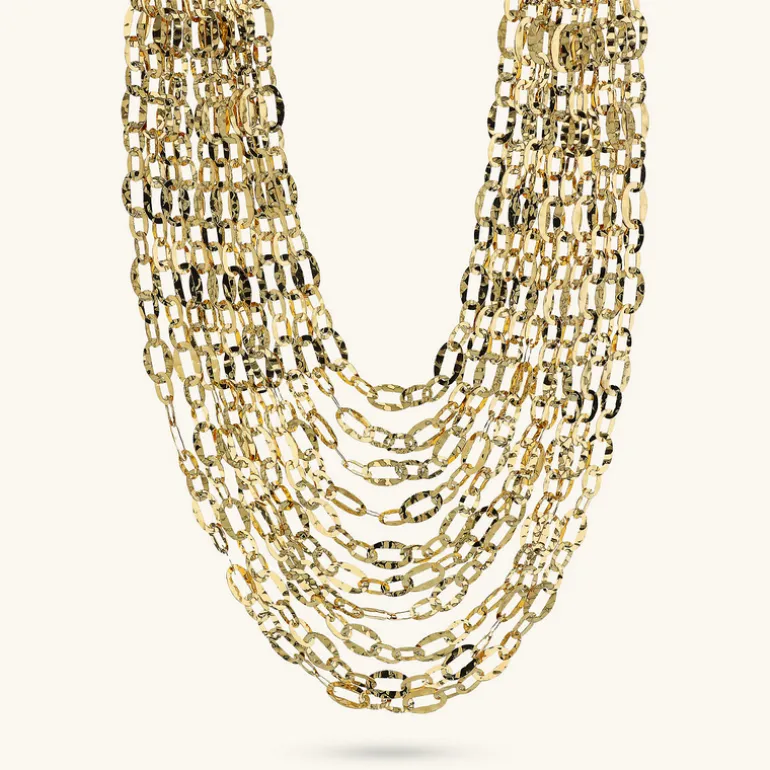 Collana Multifilo Graduata Catena Ovale Martellata