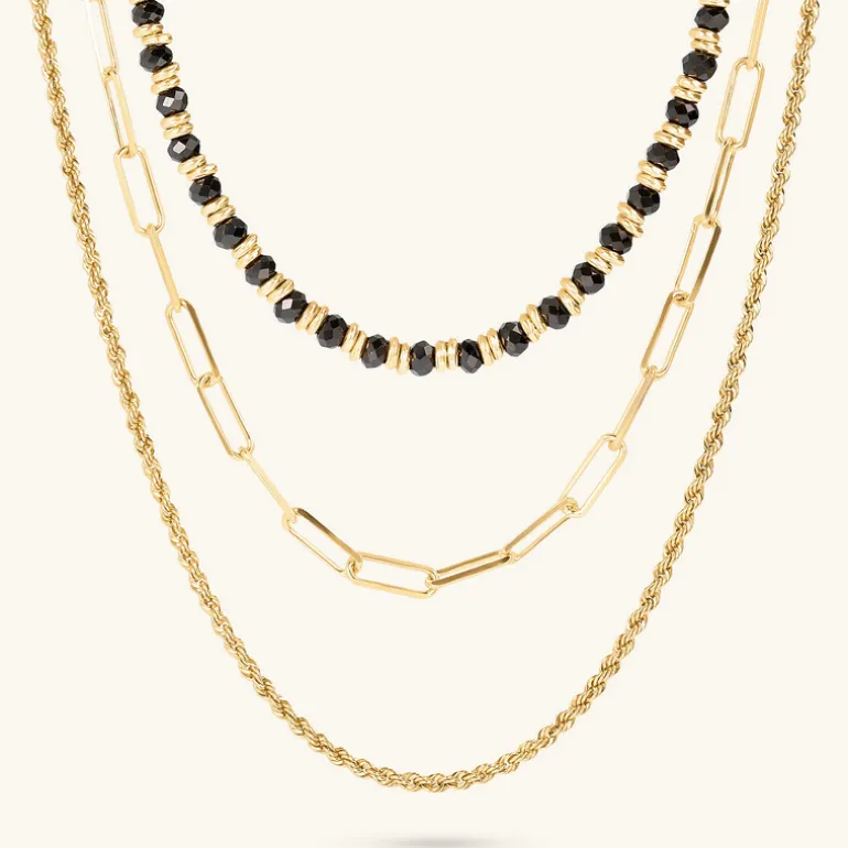 Collana Multifilo Graduata con Pietra Naturale Spinello Nero