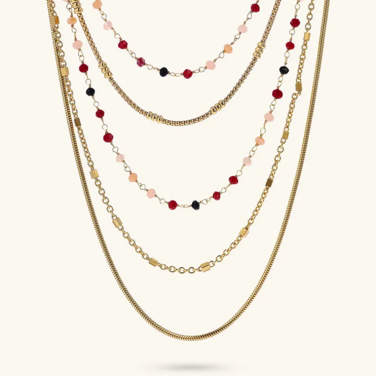 Collana Multifilo Graduata Mista con Pietre Naturali Sfaccettate
