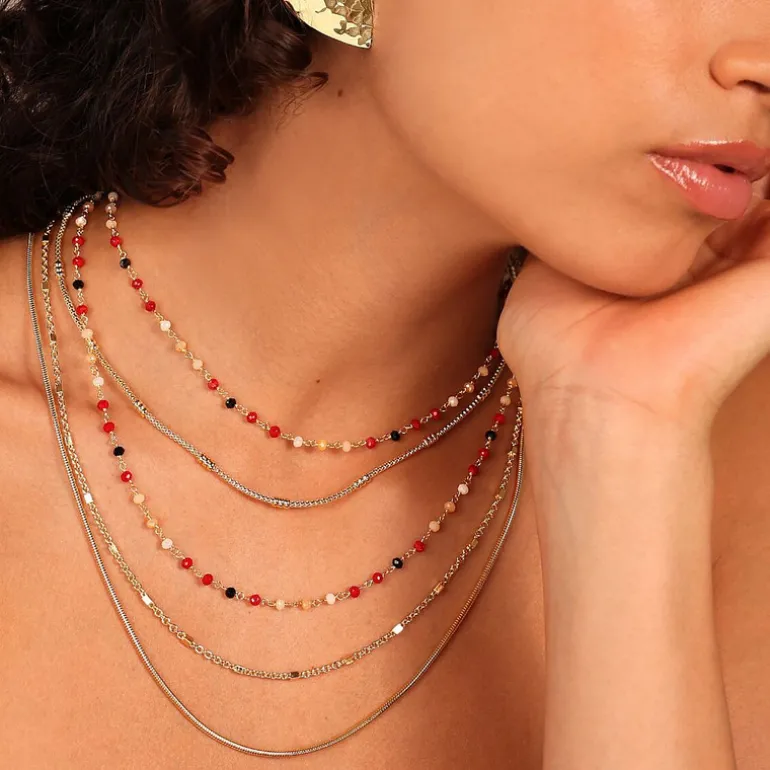 Collana Multifilo Graduata Mista con Pietre Naturali Sfaccettate