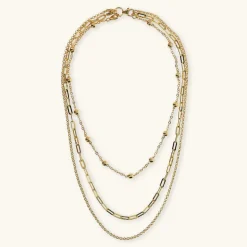 Collana Multifilo Graduata Catena Rolo, Maglie Ovali e Bead Lucide