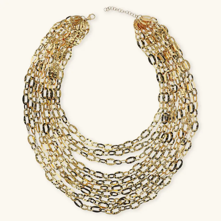 Collana Multifilo Graduata Catena Ovale Martellata