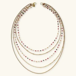 Collana Multifilo Graduata Mista con Pietre Naturali Sfaccettate