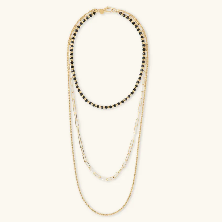Collana Multifilo Graduata con Pietra Naturale Spinello Nero