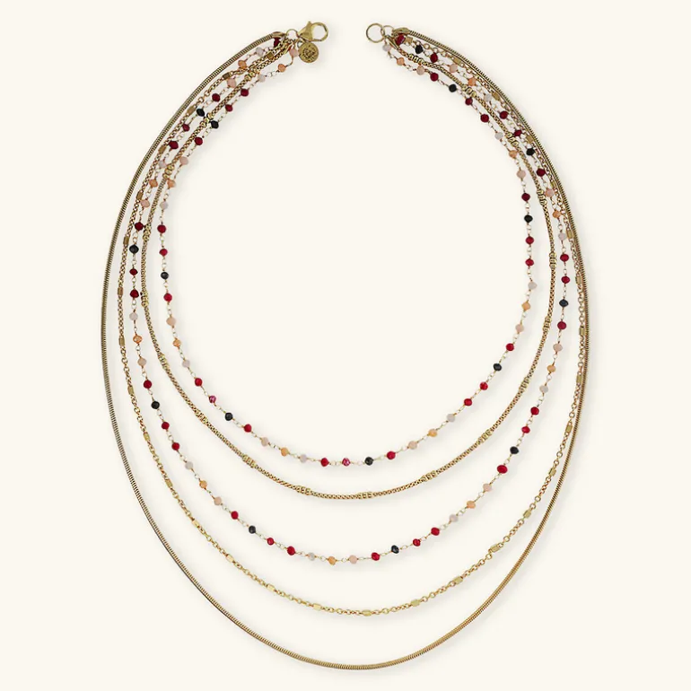 Collana Multifilo Graduata Mista con Pietre Naturali Sfaccettate
