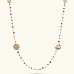 Collana Rosario con Pietra Naturale Tormalina Multicolore e Dischi Martellati