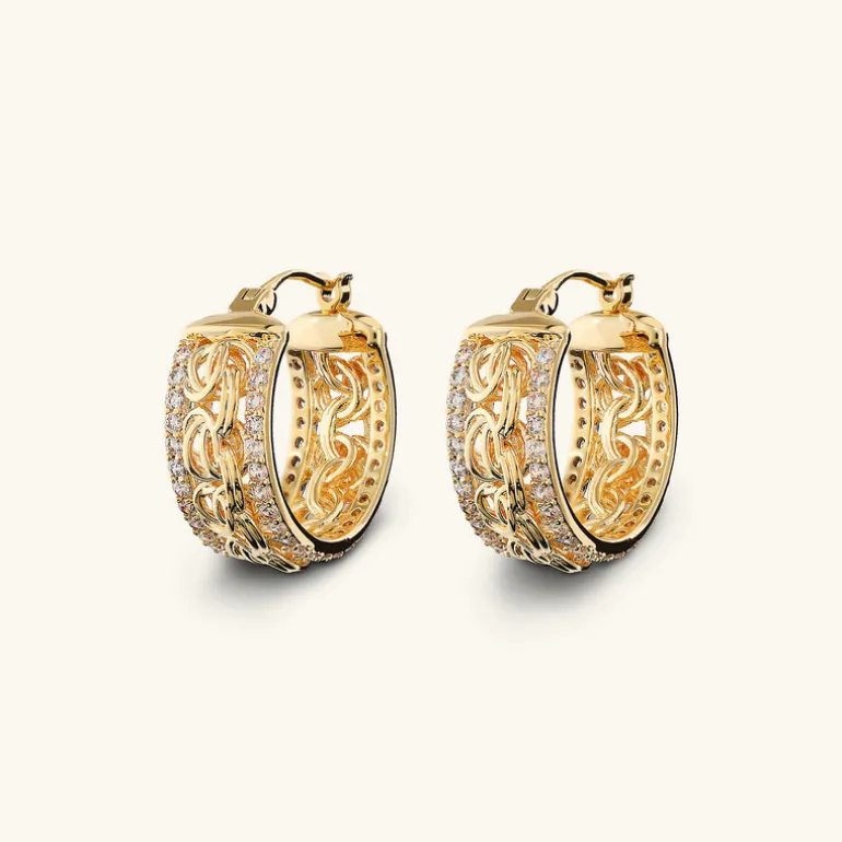 Orecchini a Cerchio Catena Bizantina con Rondelle in Pavé di Cubic Zirconia