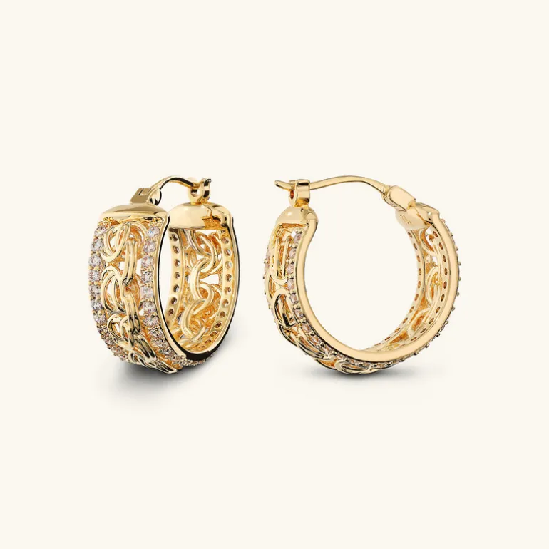 Orecchini a Cerchio Catena Bizantina con Rondelle in Pavé di Cubic Zirconia