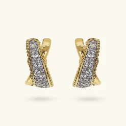 Orecchini a Cerchio con Incrocio in Pavé di Cubic Zirconia